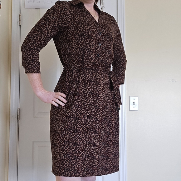 Talbots Animal Print Dress Tie Waist Large Stretch Large - Picture 5 of 10